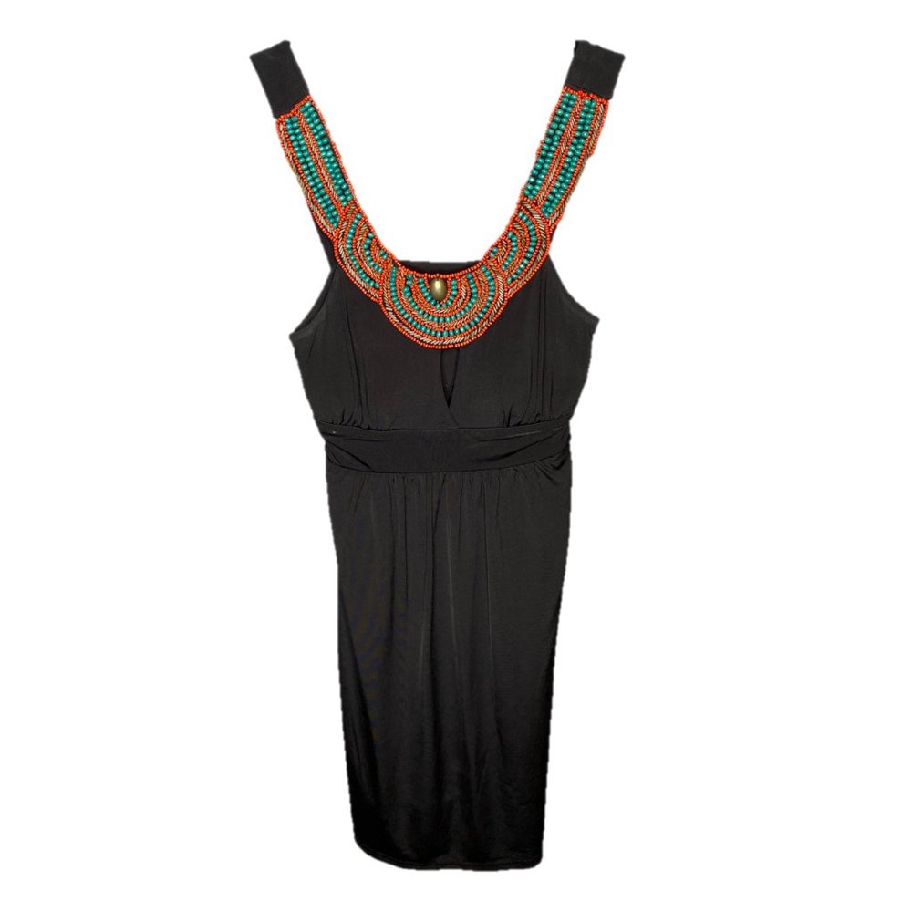 Black Mini Dress with Hand-Beaded Neckline